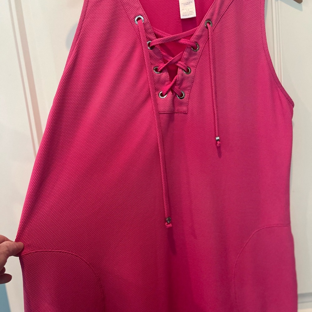 Tommy Bahama Hot Pink Lace-Up Sleeveless Midi Dress Medium Ombré/Faded Front - Picture 4 of 8